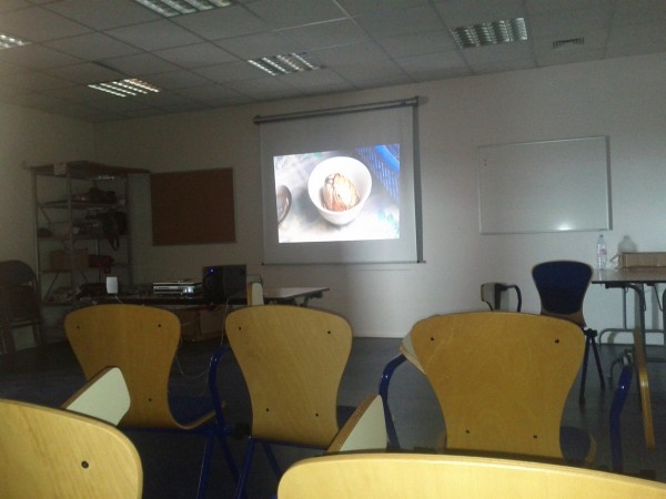 La petite salle de projections. Regarder un dimanche matin une journaliste de France 5 mange un foetus de canard PARCE QUE POURQUOI PAS.