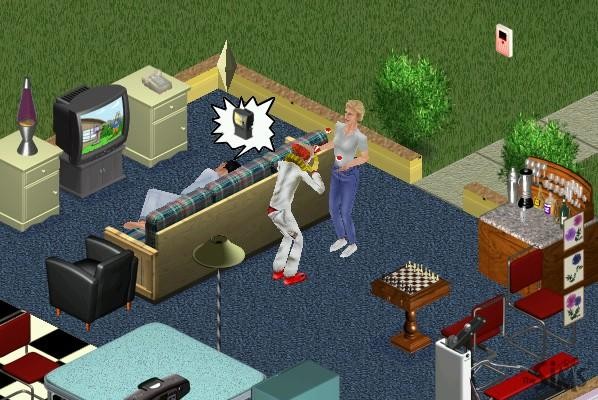 Une dame qui fait du jonglage devant un clown tragique qui pleure pendant que son mari peut pas dormir à cause du bruit de la télé. Just Sims Things.