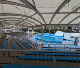 L'espace des dauphins est bien vide en dehors du spectacle...