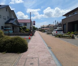 La longue rue qui sépare l'arrêt de bus du Kairakuen, aucune ombre pour venir me sauver